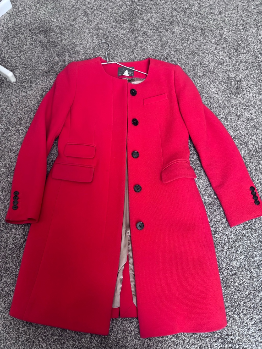 J. Crew Bright Red Collarless Wool symphony Coat
